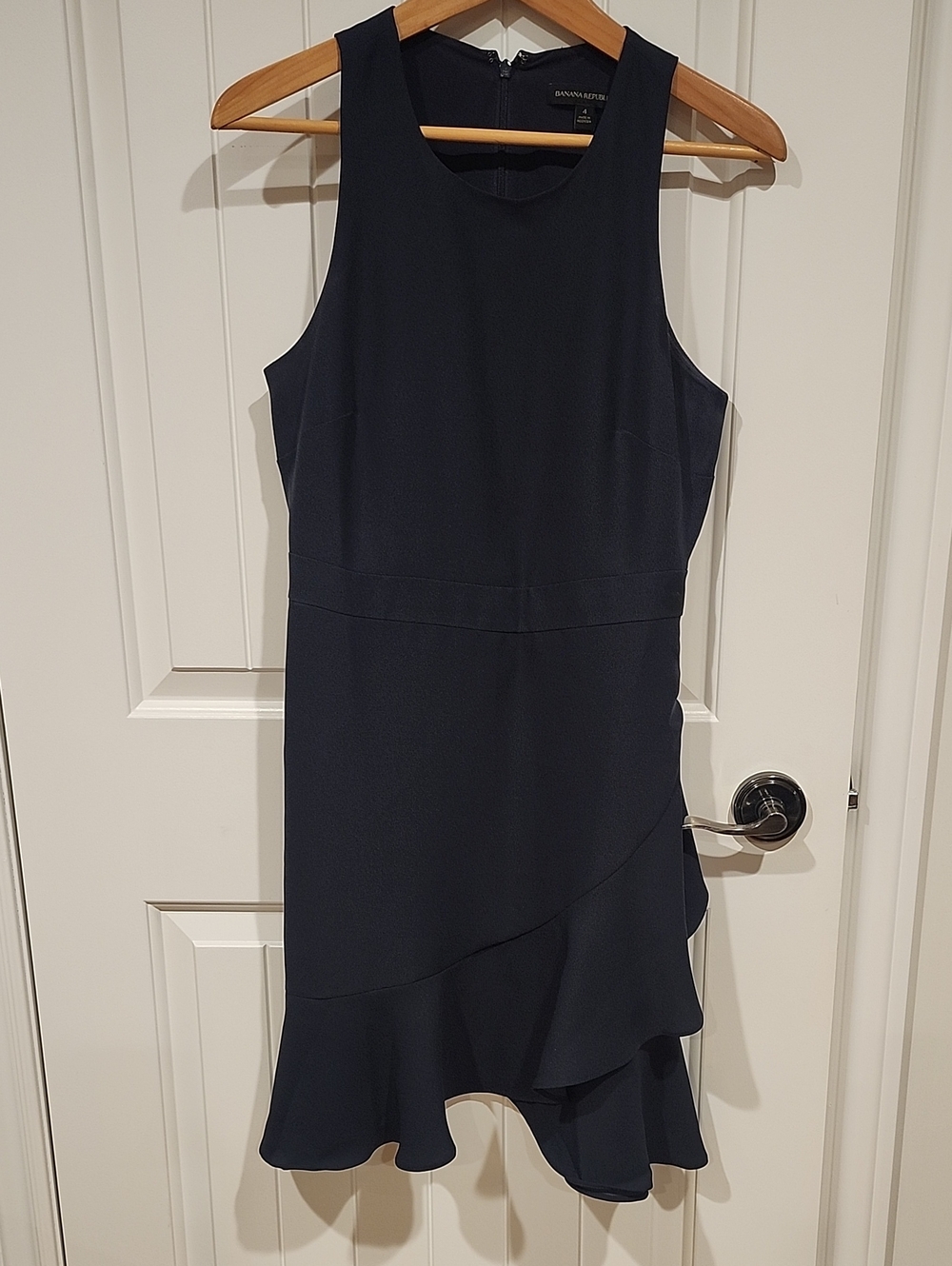 Banana Republic Navy Sleeveless Ruffle-Hem Midi Dress